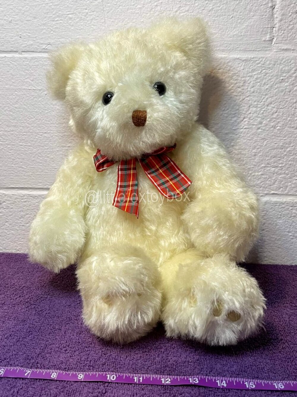 Vintage 1993 Geoffrey Toys R Us Teddy Bear Plush Cream Plaid Bow Stuffed ESSA